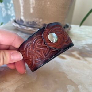 vintage leather celtic snap button wrist cuff